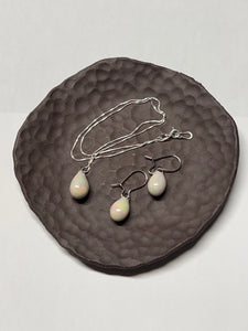 Handcrafted Jewelry White Porcelain Drop Earrings and Necklace with MOP luster