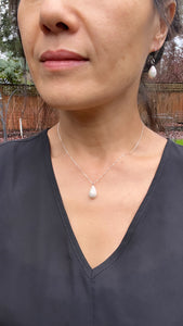 Handcrafted Jewelry White Porcelain Drop Earrings and Necklace with MOP luster