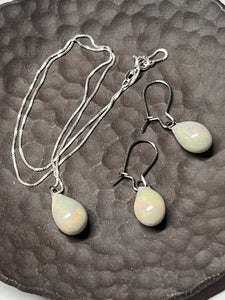 Handcrafted Jewelry White Porcelain Drop Earrings and Necklace with MOP luster