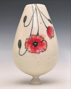 Ceramic Decorative Hand painted Poppies Porcelain Vessel