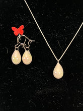 Load image into Gallery viewer, Handcrafted Jewelry White Porcelain Drop Earrings and Necklace with MOP luster