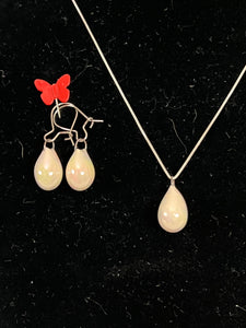 Handcrafted Jewelry White Porcelain Drop Earrings and Necklace with MOP luster