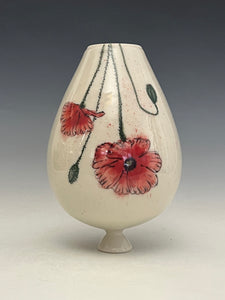 Ceramic Decorative Hand painted Poppies Porcelain Vessel