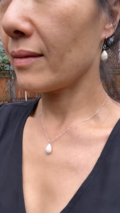 Handcrafted Jewelry White Porcelain Drop Earrings and Necklace with MOP luster