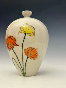 Ceramic Decorative Hand painted Poppies Porcelain Vessel
