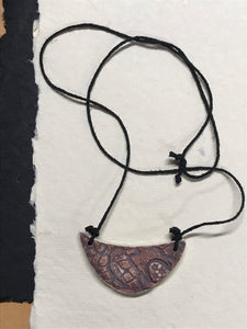 Ceramic Hand Carved Porcelain Necklace filled with Glass Frit by Galaxy Clay