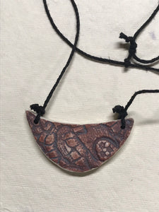 Ceramic Hand Carved Porcelain Necklace filled with Glass Frit by Galaxy Clay