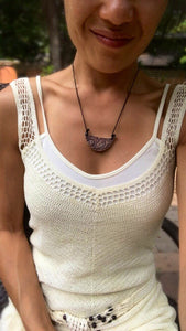 Ceramic Hand Carved Porcelain Necklace filled with Glass Frit by Galaxy Clay