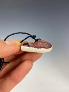 Ceramic Hand Carved Porcelain Necklace filled with Glass Frit by Galaxy Clay