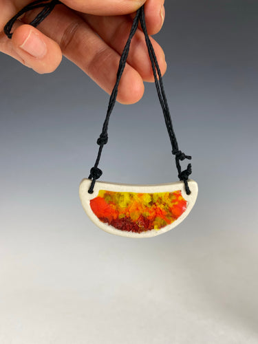 Ceramic Hand Carved Porcelain Necklace filled with Glass Frit by Galaxy Clay