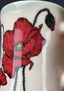 Wheel thrown and Hand Painted Poppy Porcelain Mug #13