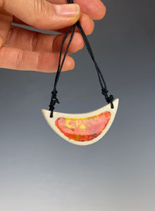 Ceramic Hand Carved Porcelain Necklace filled with Glass Frit by Galaxy Clay
