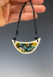 Ceramic Hand Carved Porcelain Necklace filled with Glass Frit by Galaxy Clay