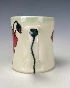 Wheel thrown and Hand Painted Poppy Porcelain Mug #13