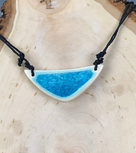 Ceramic Hand Carved Porcelain Necklace filled with Glass Frit by Galaxy Clay