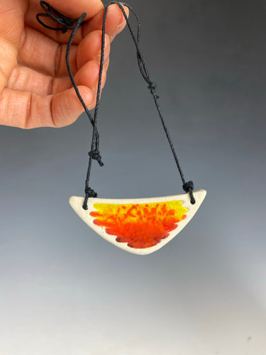 Ceramic Hand Carved Porcelain Necklace filled with Glass Frit by Galaxy Clay