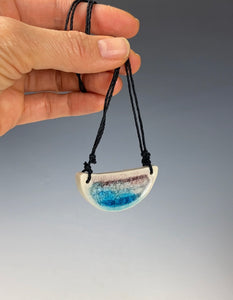 Ceramic Hand Carved Porcelain Necklace filled with Glass Frit by Galaxy Clay