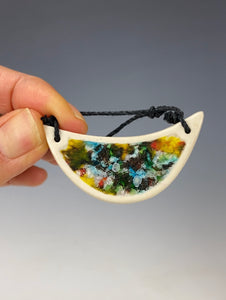 Ceramic Hand Carved Porcelain Necklace filled with Glass Frit by Galaxy Clay