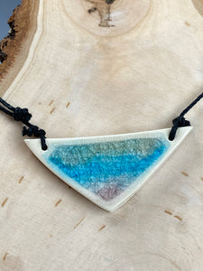 Ceramic Hand Carved Porcelain Necklace filled with Glass Frit by Galaxy Clay