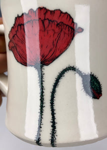 Wheel thrown and Hand Painted Poppy Porcelain Mug #13