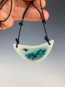 Ceramic Hand Carved Porcelain Necklace filled with Glass Frit by Galaxy Clay
