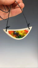 Load image into Gallery viewer, Ceramic Hand Carved Porcelain Necklace filled with Glass Frit by Galaxy Clay