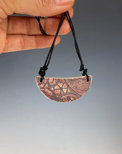 Ceramic Hand Carved Porcelain Necklace filled with Glass Frit by Galaxy Clay