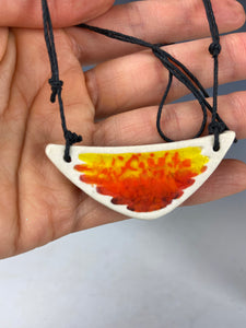 Ceramic Hand Carved Porcelain Necklace filled with Glass Frit by Galaxy Clay