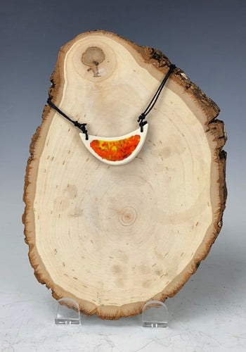 Ceramic Hand Carved Porcelain Necklace filled with Glass Frit by Galaxy Clay