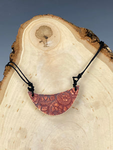Ceramic Hand Carved Porcelain Necklace filled with Glass Frit by Galaxy Clay