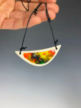 Load image into Gallery viewer, Ceramic Hand Carved Porcelain Necklace filled with Glass Frit by Galaxy Clay