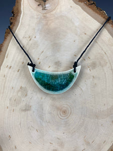 Ceramic Hand Carved Porcelain Necklace filled with Glass Frit by Galaxy Clay