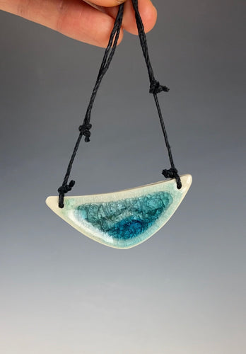 Ceramic Hand Carved Porcelain Necklace filled with Glass Frit by Galaxy Clay