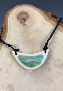 Ceramic Hand Carved Porcelain Necklace filled with Glass Frit by Galaxy Clay