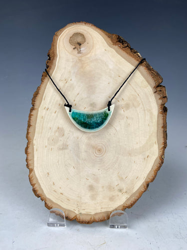 Ceramic Hand Carved Porcelain Necklace filled with Glass Frit by Galaxy Clay