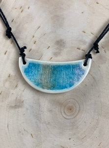 Ceramic Hand Carved Porcelain Necklace filled with Glass Frit by Galaxy Cla