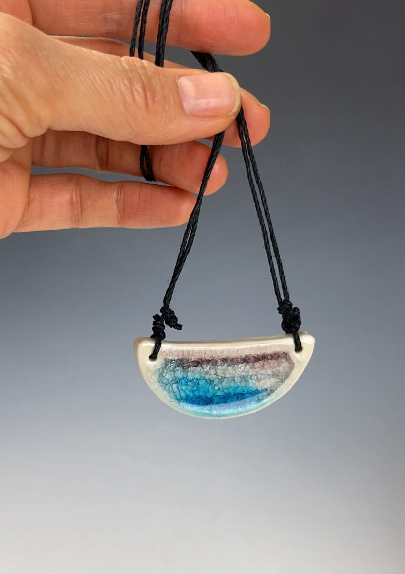 Ceramic Hand Carved Porcelain Necklace filled with Glass Frit by Galaxy Clay