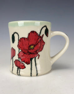 Wheel thrown and Hand Painted Poppy Porcelain Mug #13