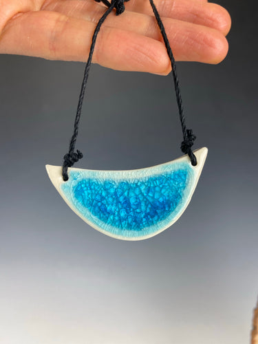 Ceramic Hand Carved Porcelain Necklace filled with Glass Frit by Galaxy Clay