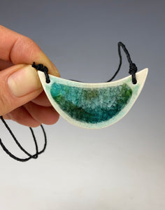 Ceramic Hand Carved Porcelain Necklace filled with Glass Frit by Galaxy Clay