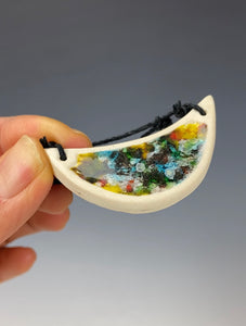 Ceramic Hand Carved Porcelain Necklace filled with Glass Frit by Galaxy Clay