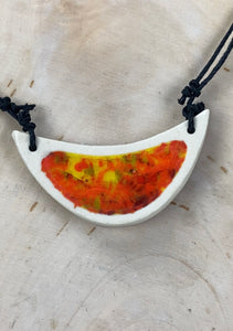 Ceramic Hand Carved Porcelain Necklace filled with Glass Frit by Galaxy Clay