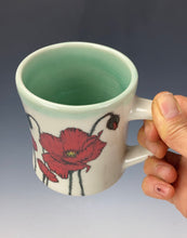 Load image into Gallery viewer, Wheel thrown and Hand Painted Poppy Porcelain Mug #13