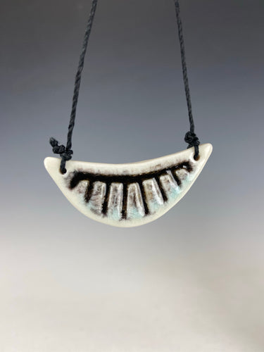 Ceramic Hand Carved Porcelain Necklace filled with Glass Frit by Galaxy Clay